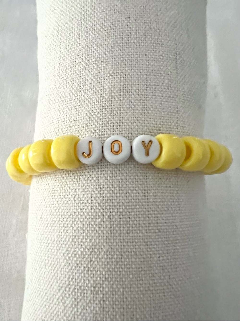 Handmade JOY Yellow Pony Bead Stretch Bracelet | Inspirational Word Bracelet